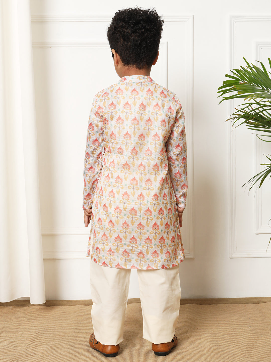 Boys Straight style Kota doria fabric Beige color kurta and Pajama