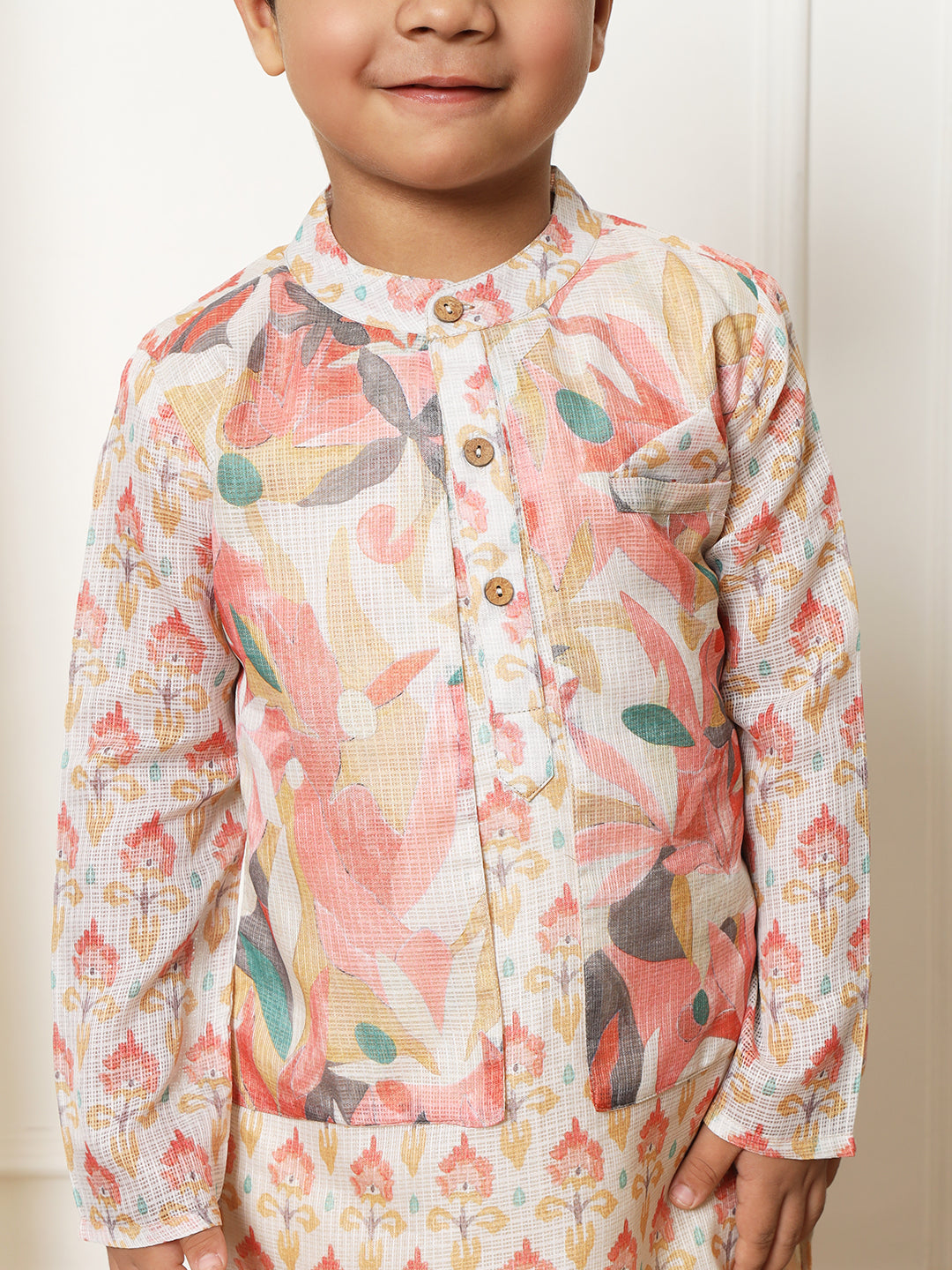 Boys Straight style Kota doria fabric Beige color kurta and Pajama