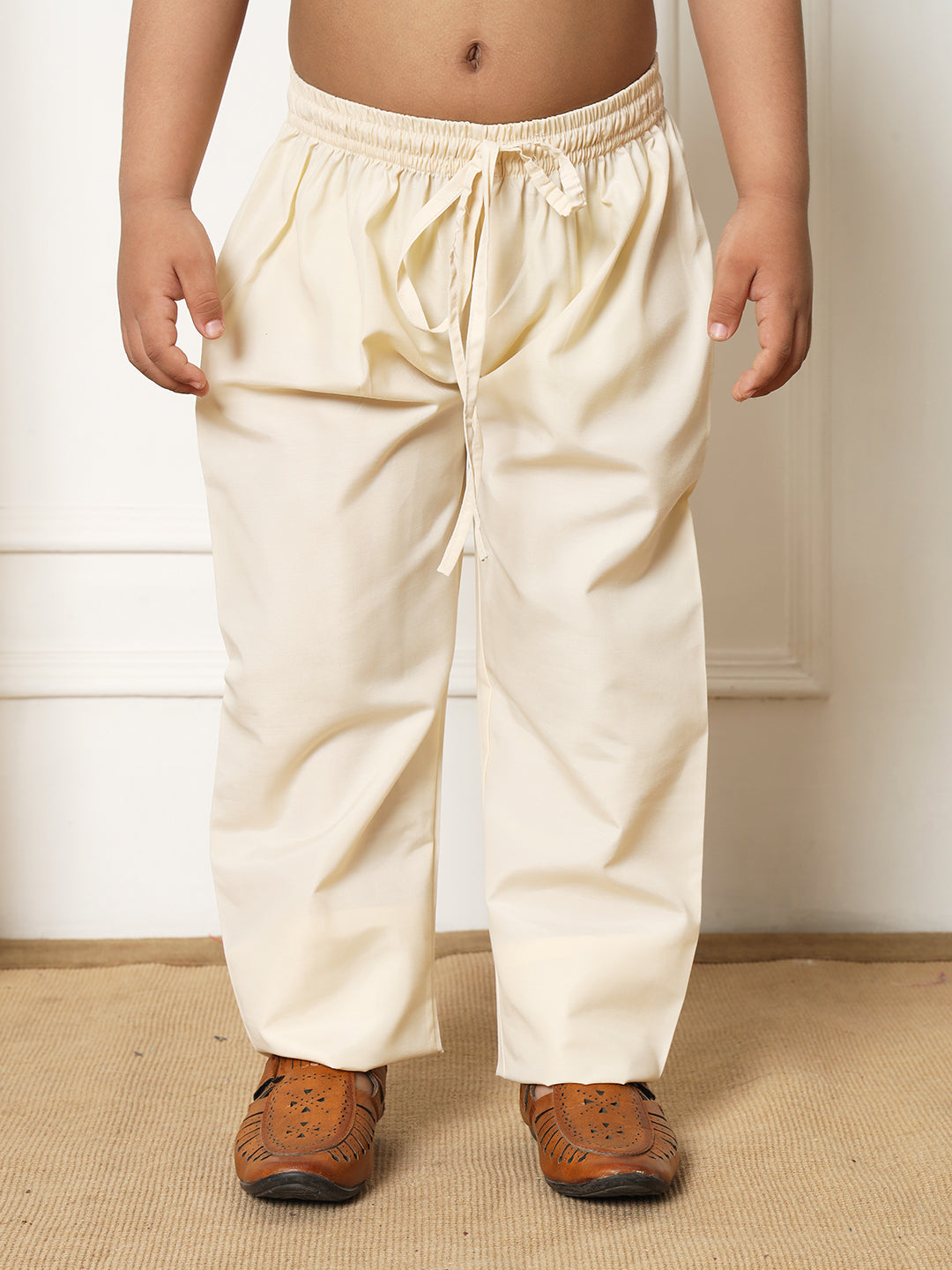 Boys Straight style Kota doria fabric Beige color kurta and Pajama