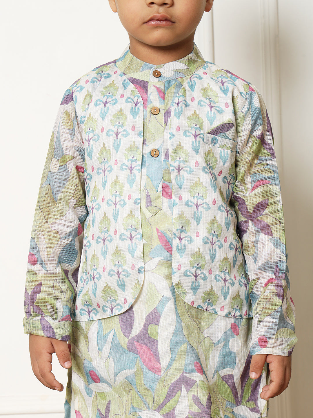 Boys Straight style Kota doria fabric Green color kurta and Pajama