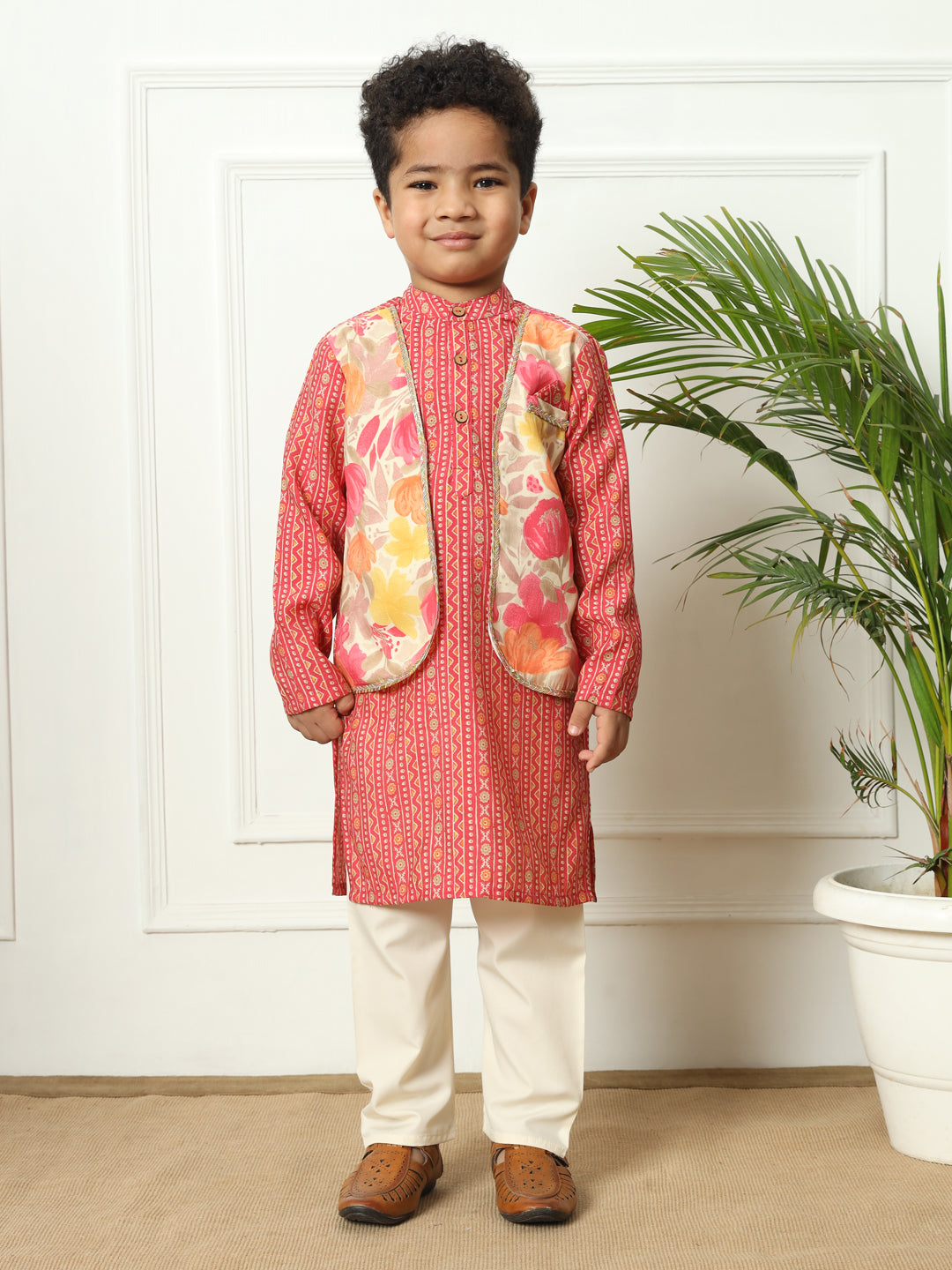 Boys Straight style Kota doria fabric Pink color kurta and Pajama