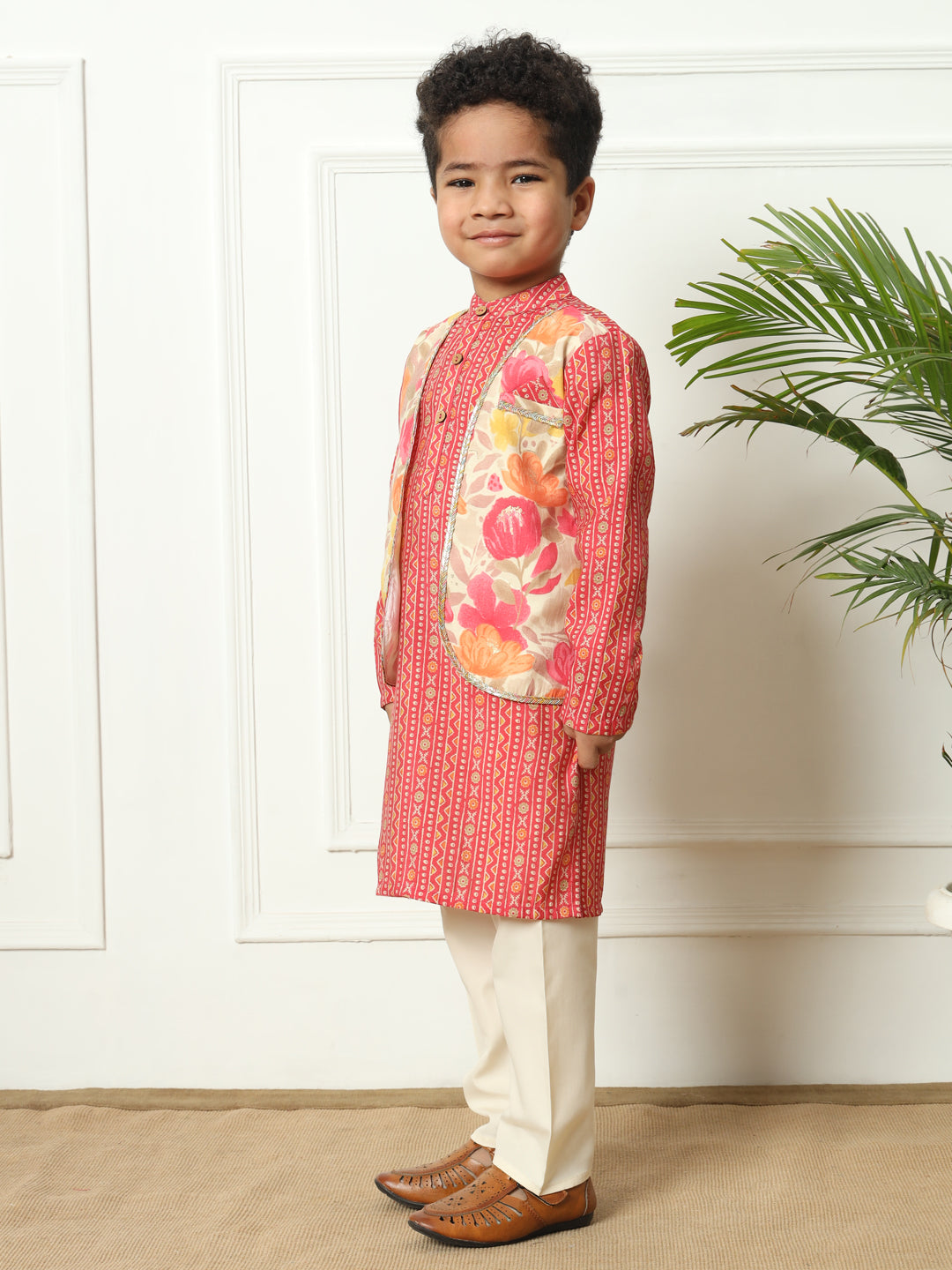 Boys Straight style Kota doria fabric Pink color kurta and Pajama
