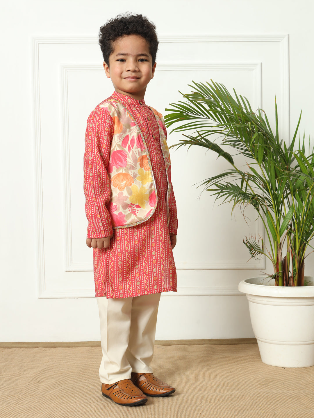 Boys Straight style Kota doria fabric Pink color kurta and Pajama