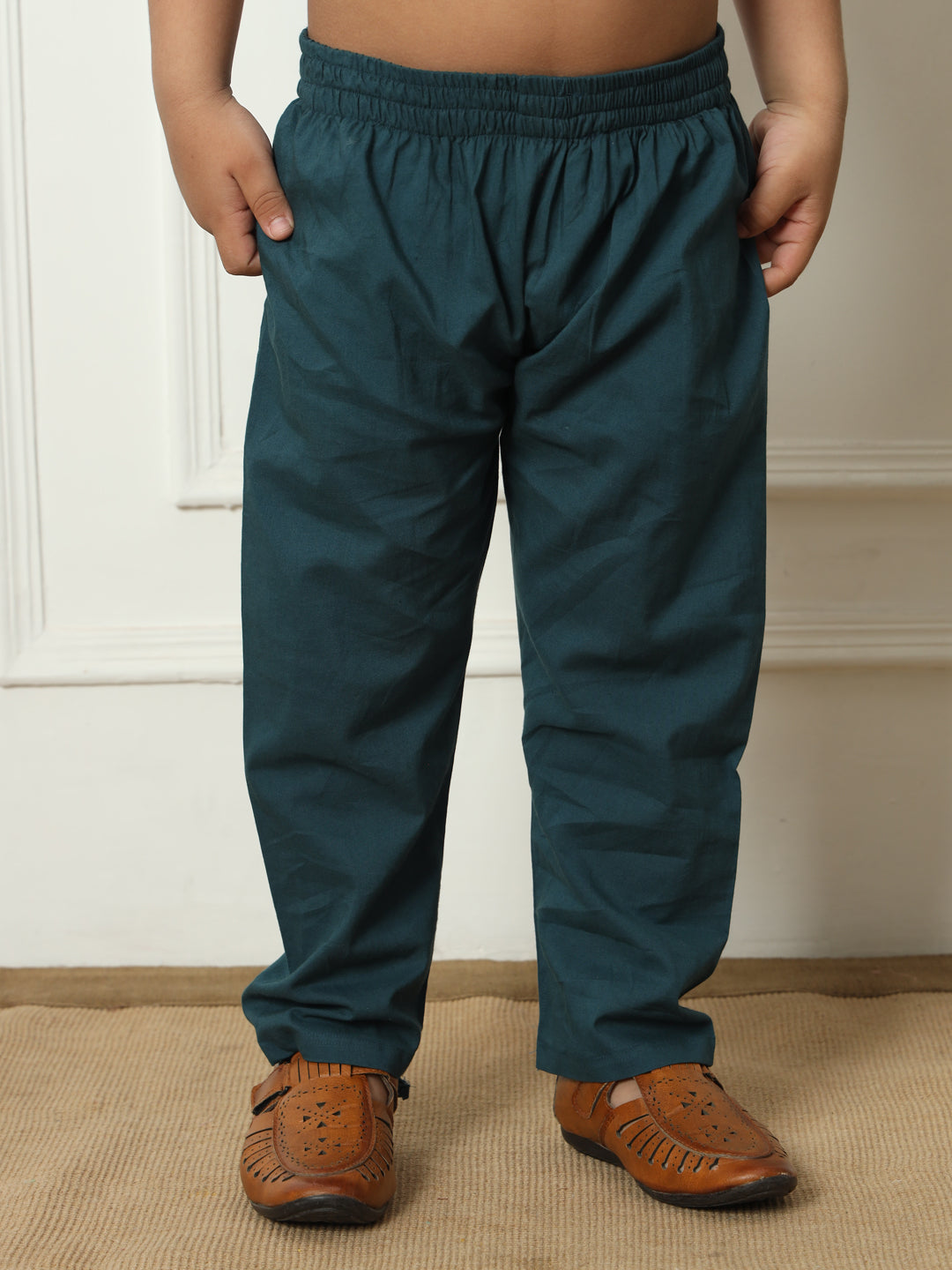 Boys Straight style Kota doria fabric Teal color kurta and Pajama