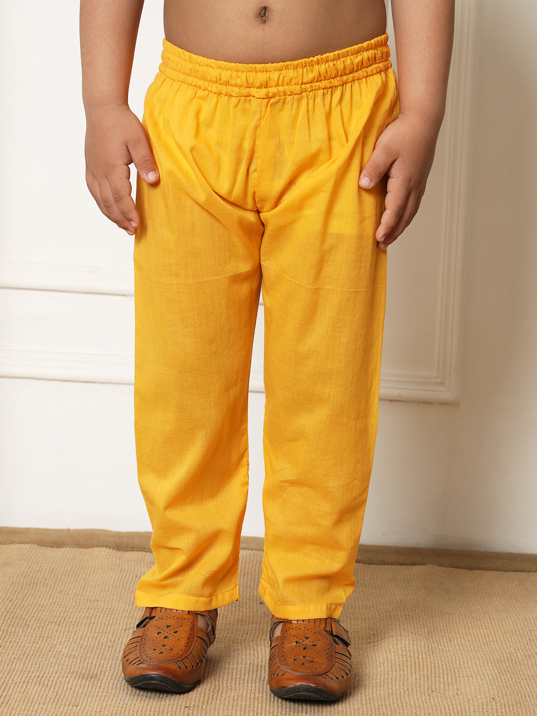 Boys Straight style Kota doria fabric Yellow color kurta and Pajama