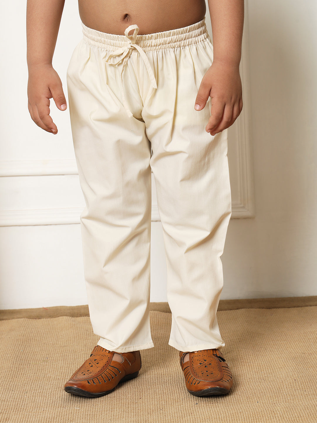 Boys Straight style Kota doria fabric Beige color kurta and Pajama