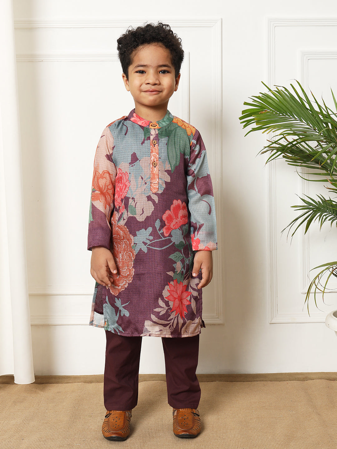 Boys Straight style Kota doria fabric Violet color kurta and Pajama