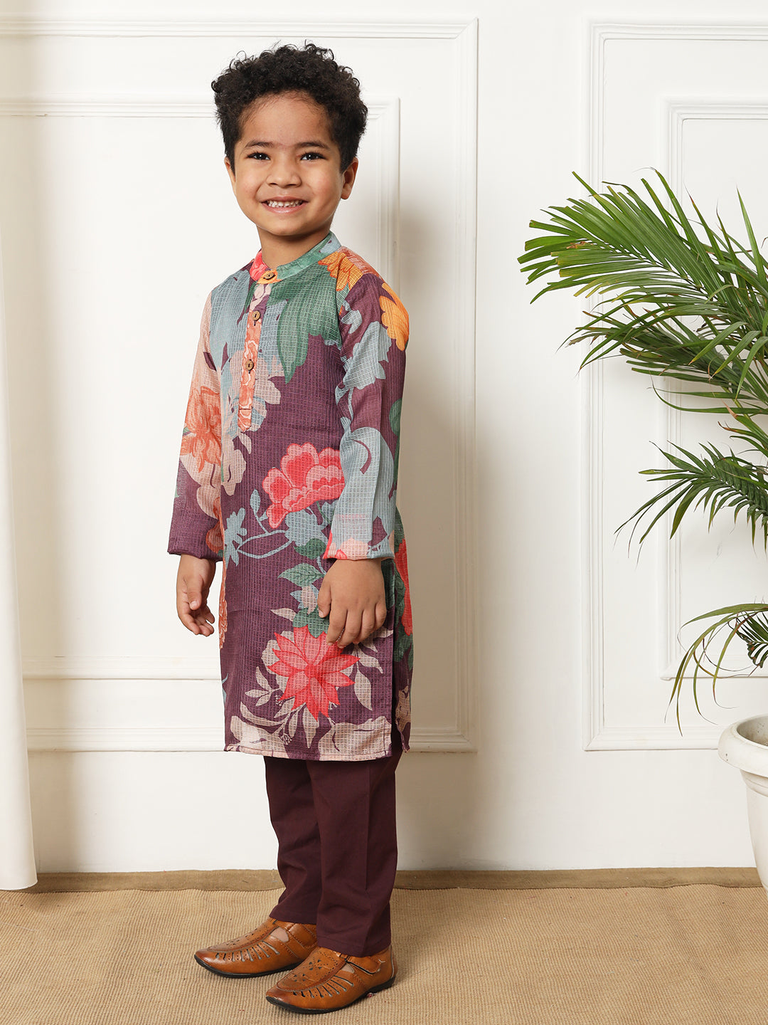 Boys Straight style Kota doria fabric Violet color kurta and Pajama