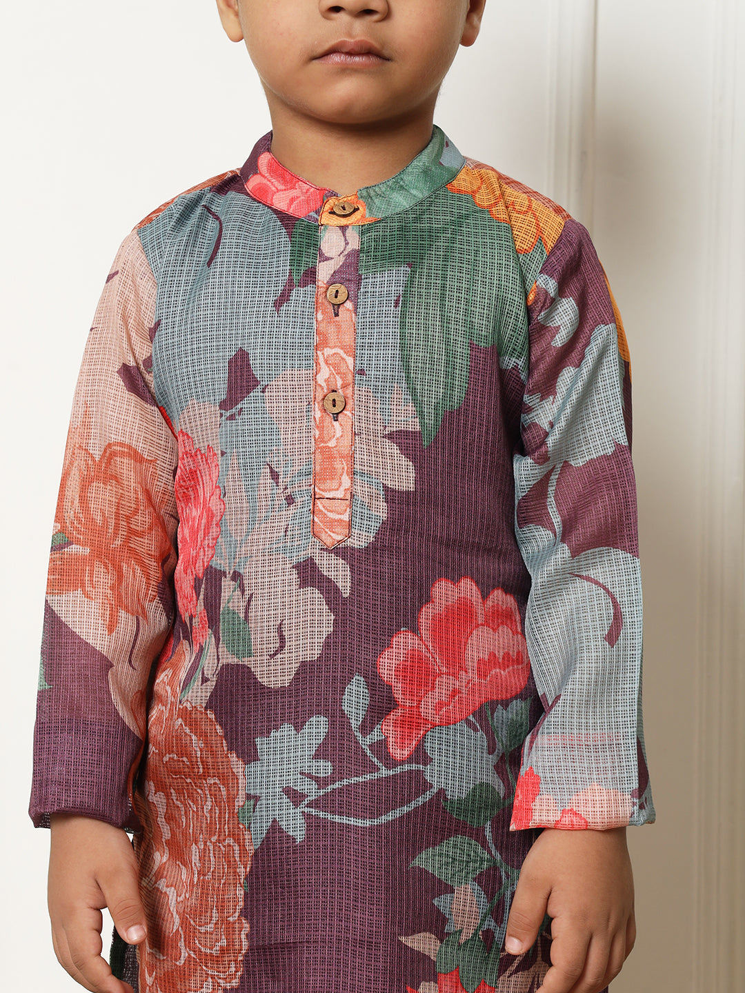 Boys Straight style Kota doria fabric Violet color kurta and Pajama