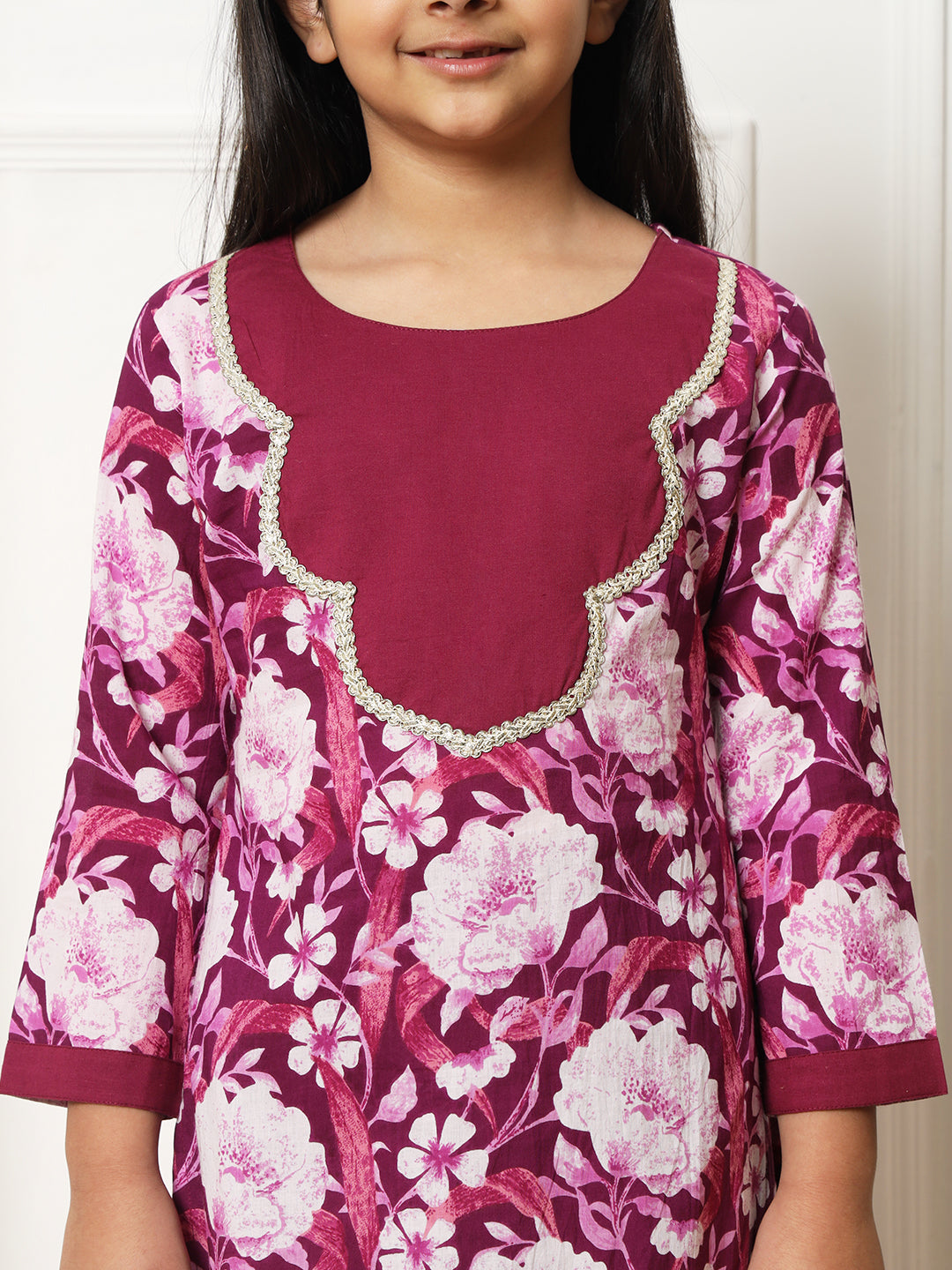Straight style Cotton fabric Violet color Kurti with Bottom