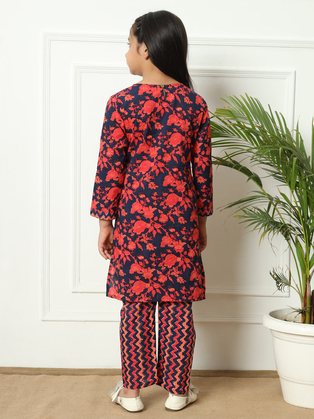 Straight style Cotton fabric Navy Blue color Kurti with Bottom