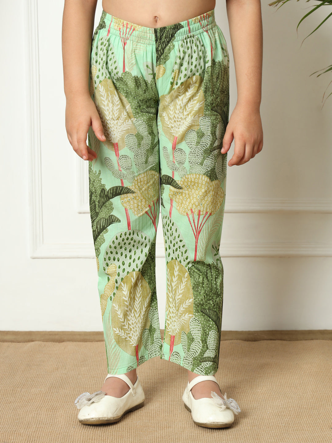 A line style Cotton fabric Green color Kurti with Bottom