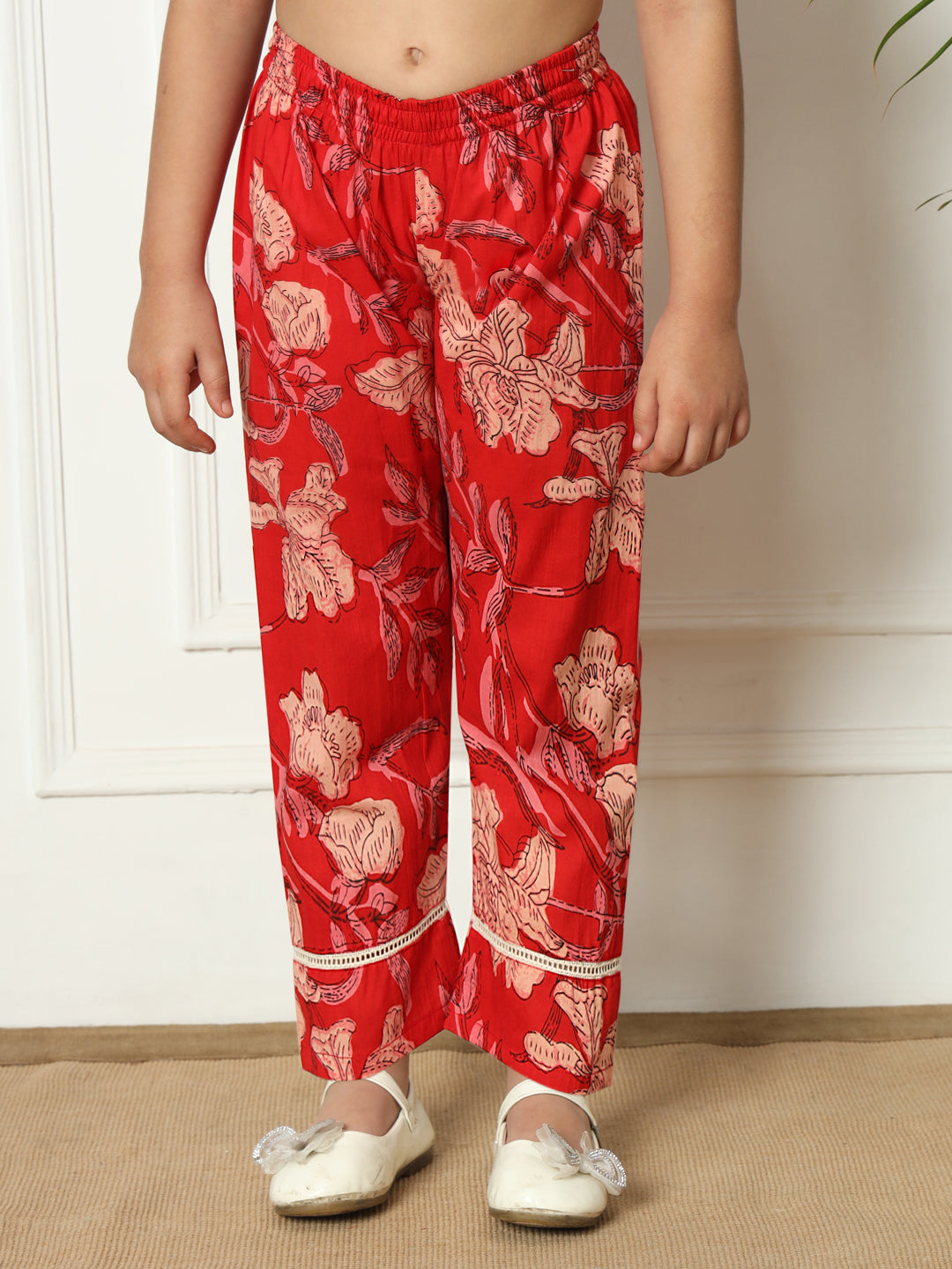 A line style Cotton fabric Red color Kurti with Bottom