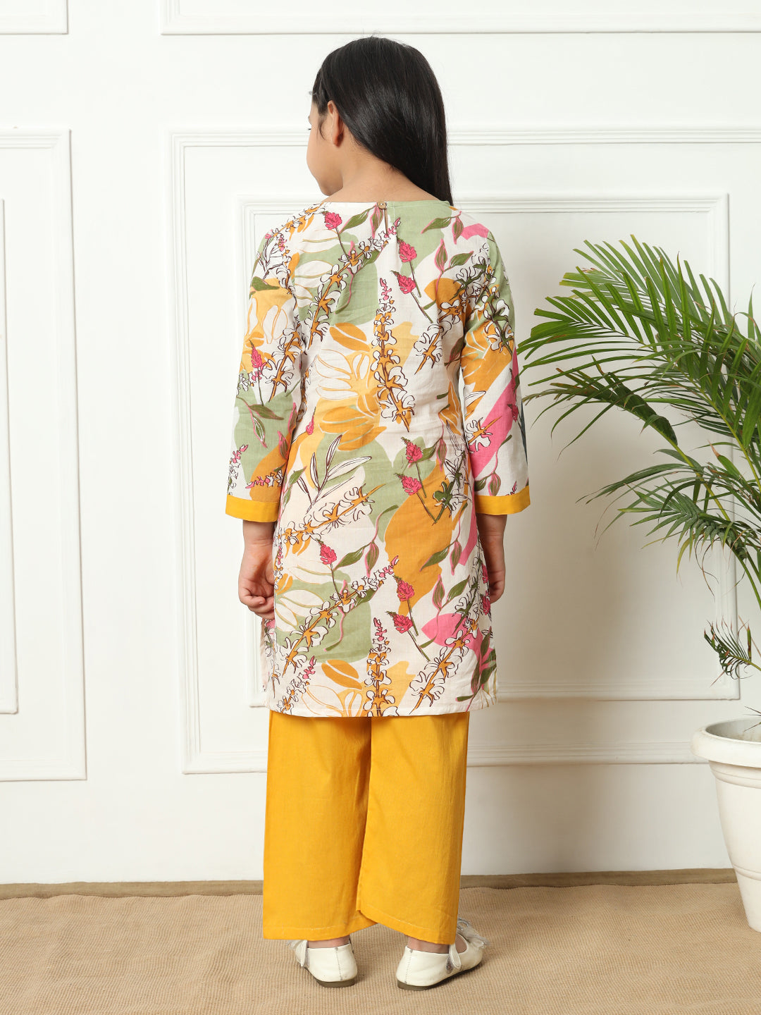 Straight style Cotton fabric Mustard color Kurti with Bottom