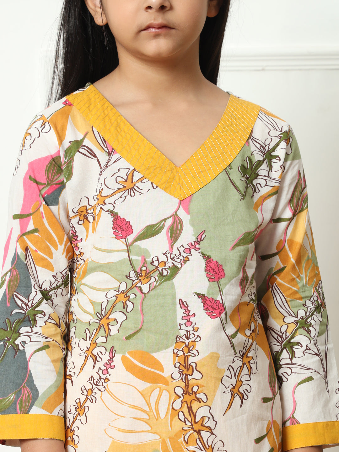 Straight style Cotton fabric Mustard color Kurti with Bottom