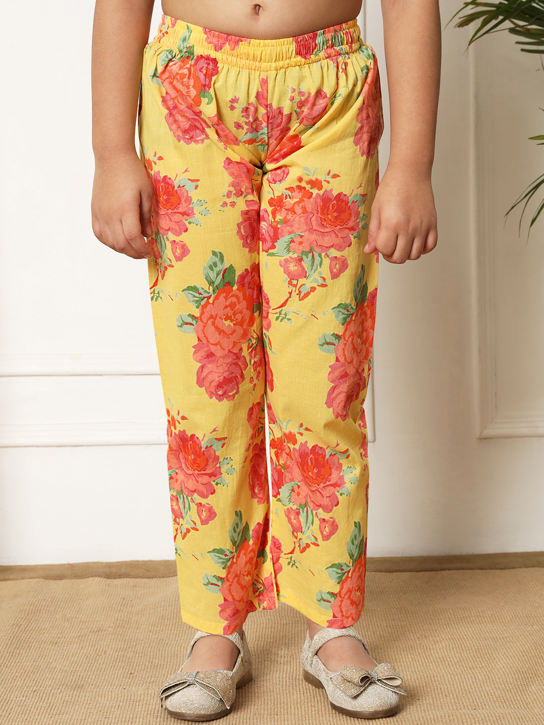 A line style Cotton fabric Yellow color Kurti with Bottom