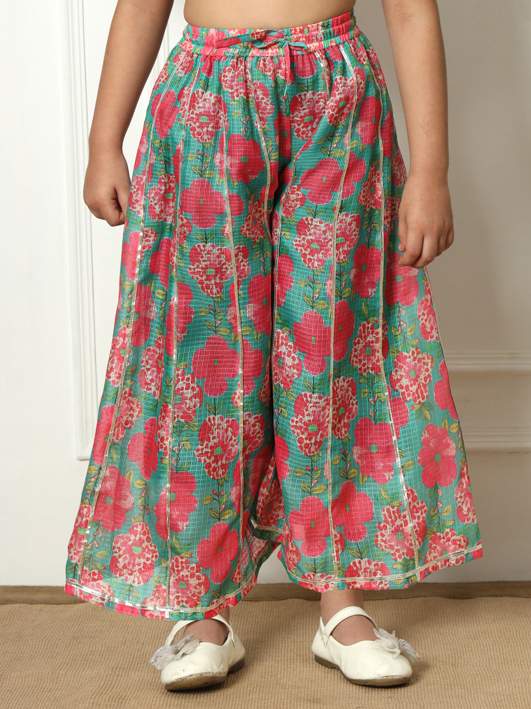 Frock style Kota doria fabric Green color Kurti with Palazzo