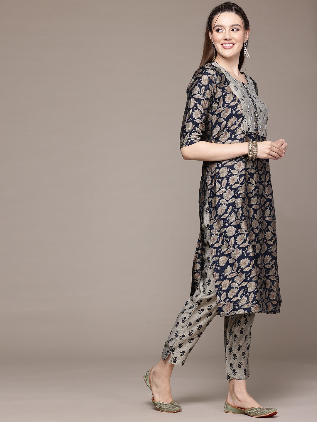 Straight Style Silk Fabric Black Color Kurta With Bottom And Dupatta