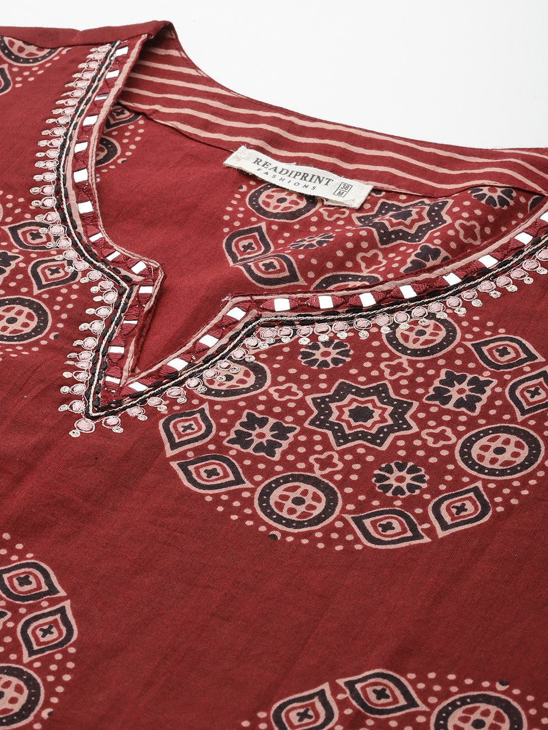 Straight Style Cotton Fabric Maroon Color Kurta With Bottom And Dupatta