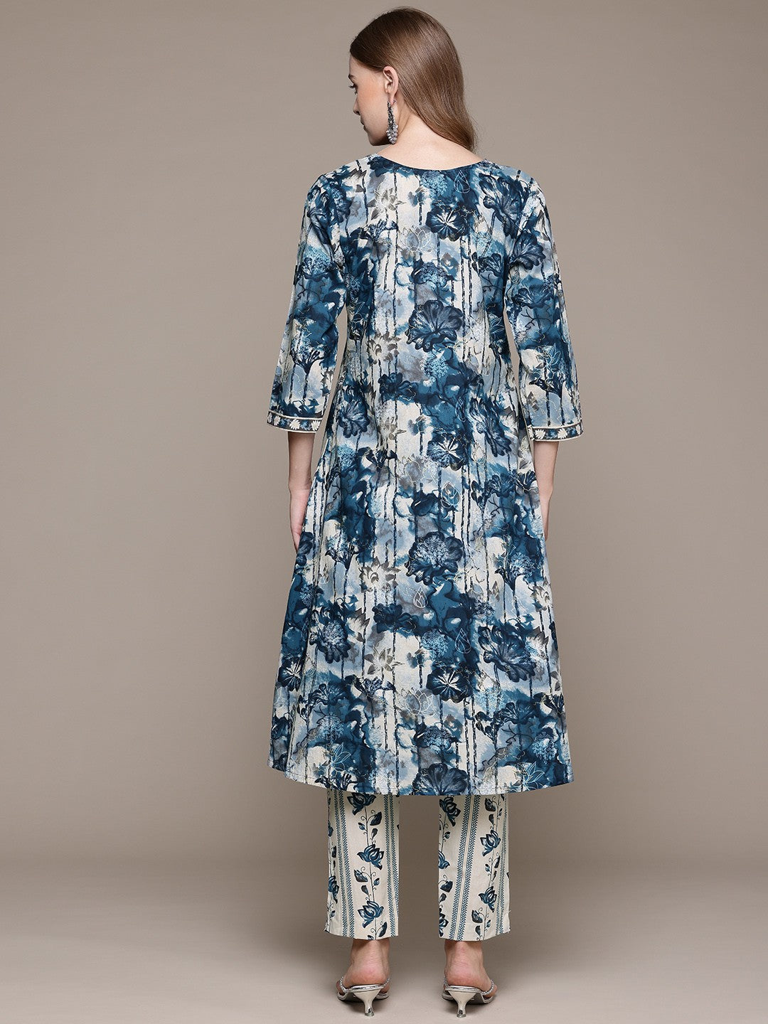 A Line Style Cotton Fabric Blue Color Kurta With Bottom