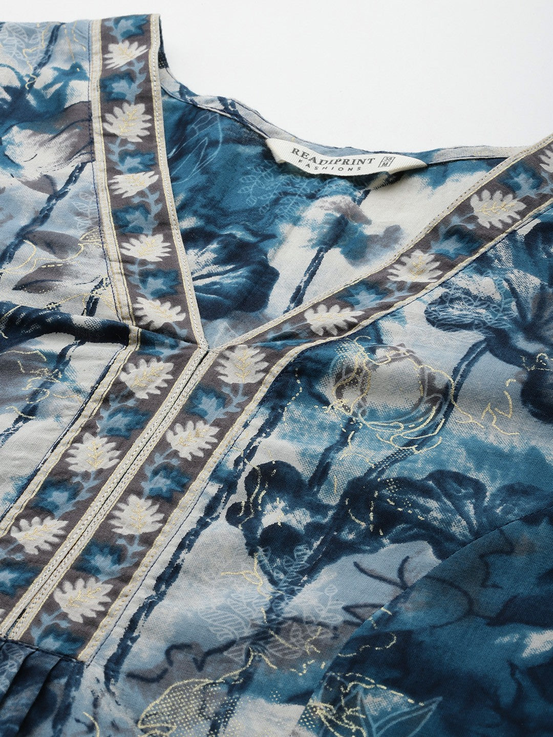 A Line Style Cotton Fabric Blue Color Kurta With Bottom