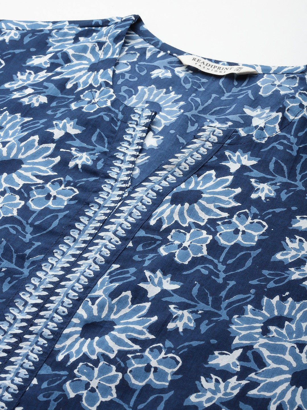Straight Style Cotton Fabric Blue Color Kurta With Bottom
