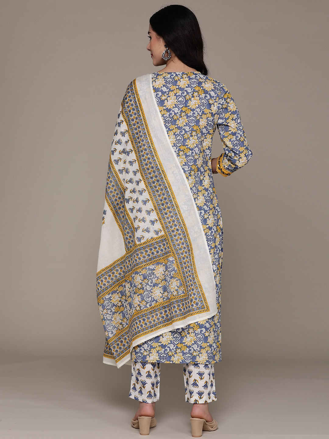 Straight Style Cotton Fabric White Color Kurta With Bottom And Dupatta