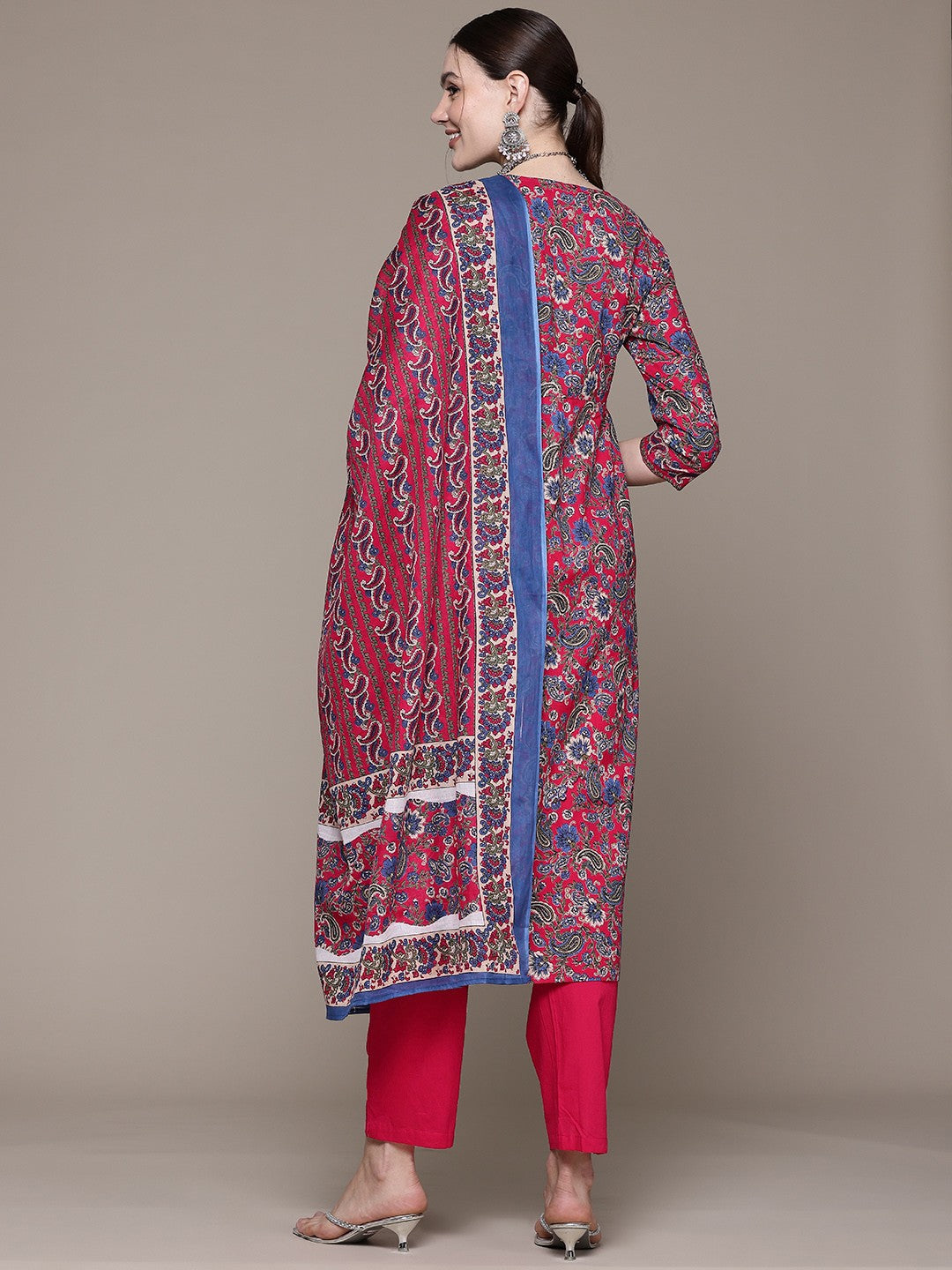 A line style Cotton fabric Magenta color kurta with Bottom and Dupatta