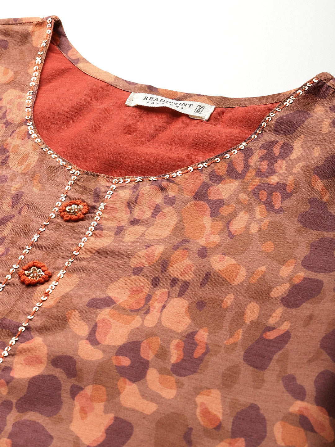 Straight style Silk fabric Rust color kurta with Bottom and Dupatta