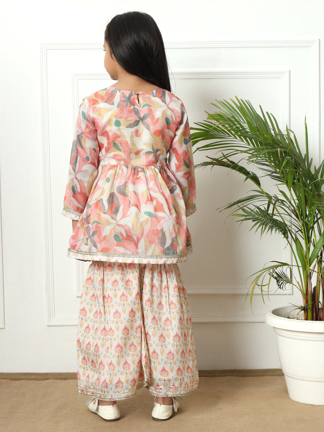 Frock style Kota Doria fabric Off White color Kurti with Sharara