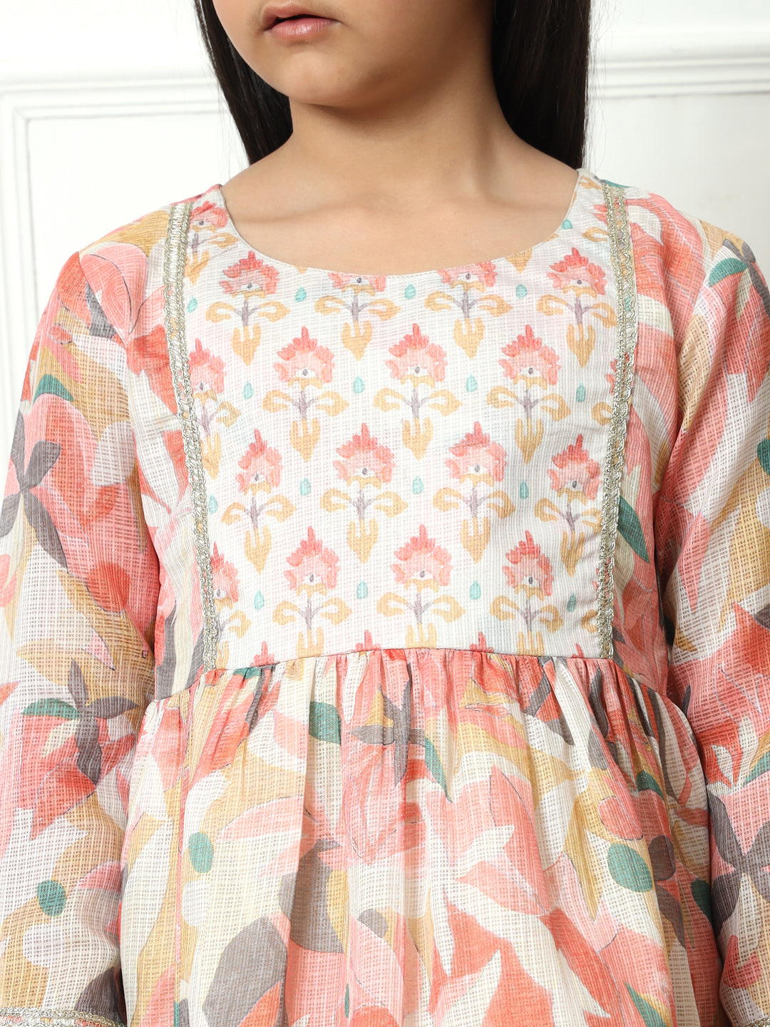 Frock style Kota Doria fabric Off White color Kurti with Sharara