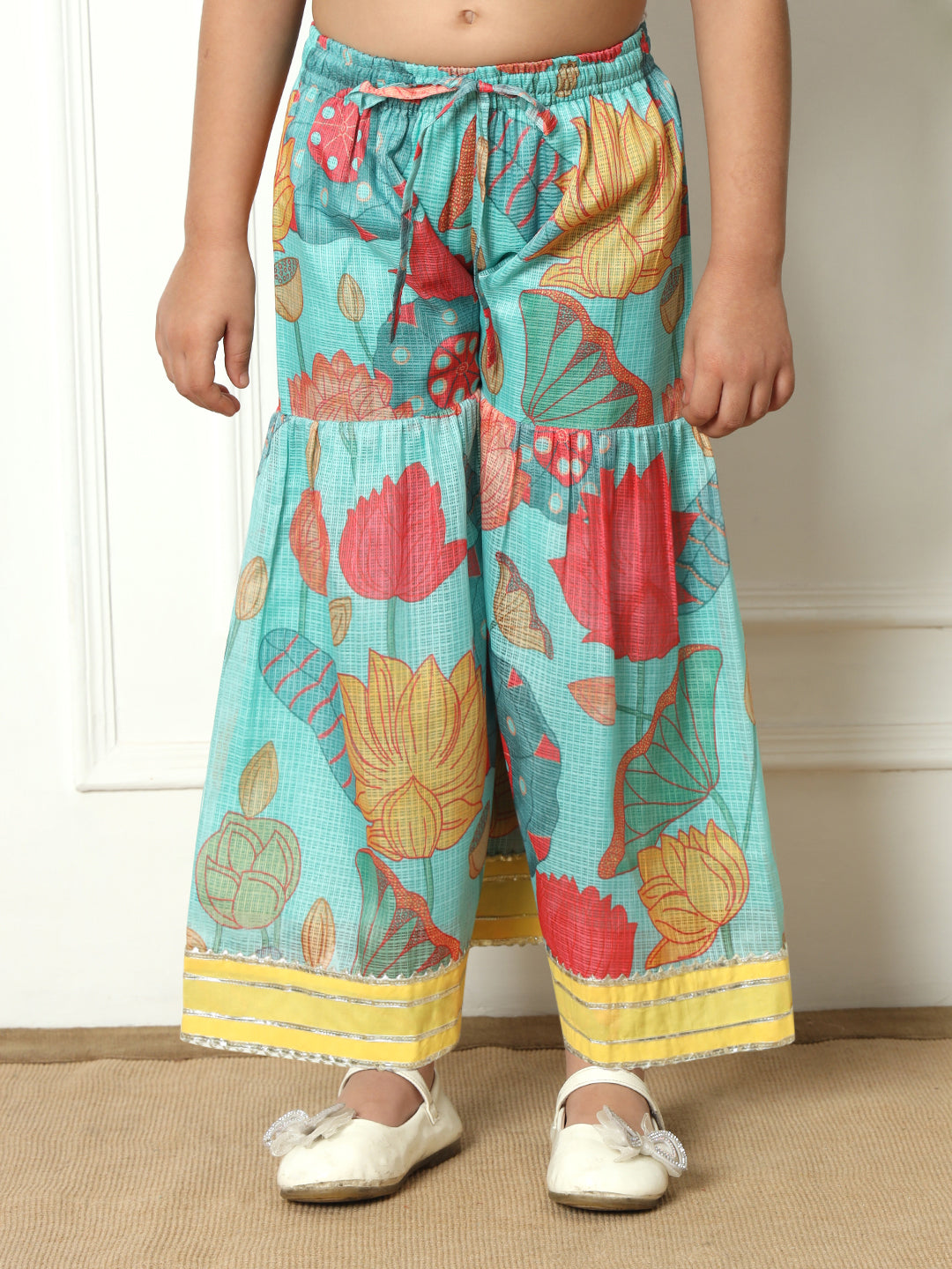 Frock style Kota Doria fabric Sea Green color Kurti with Sharara