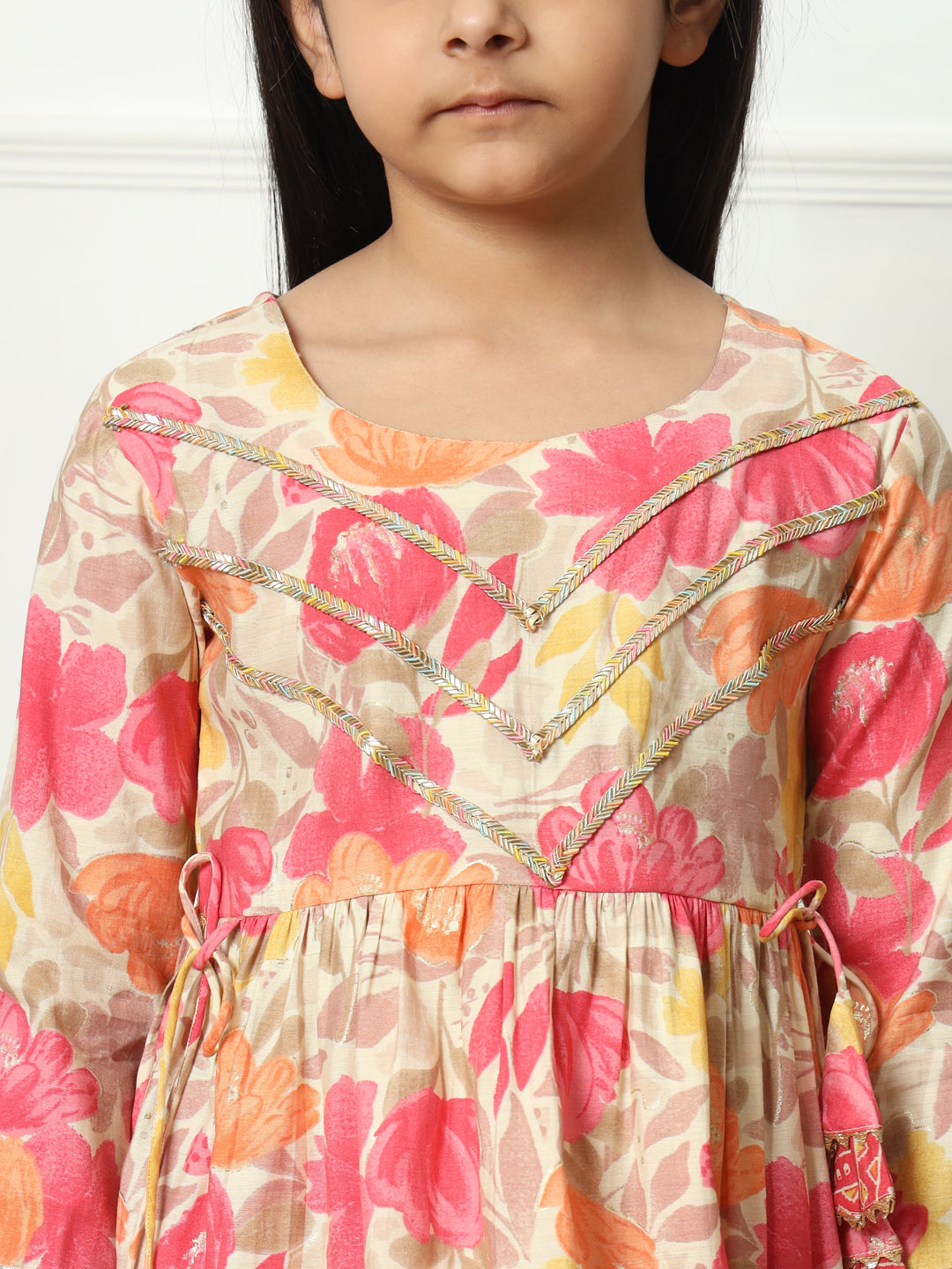 Frock style Silk fabric Pink color Kurti with Bottom