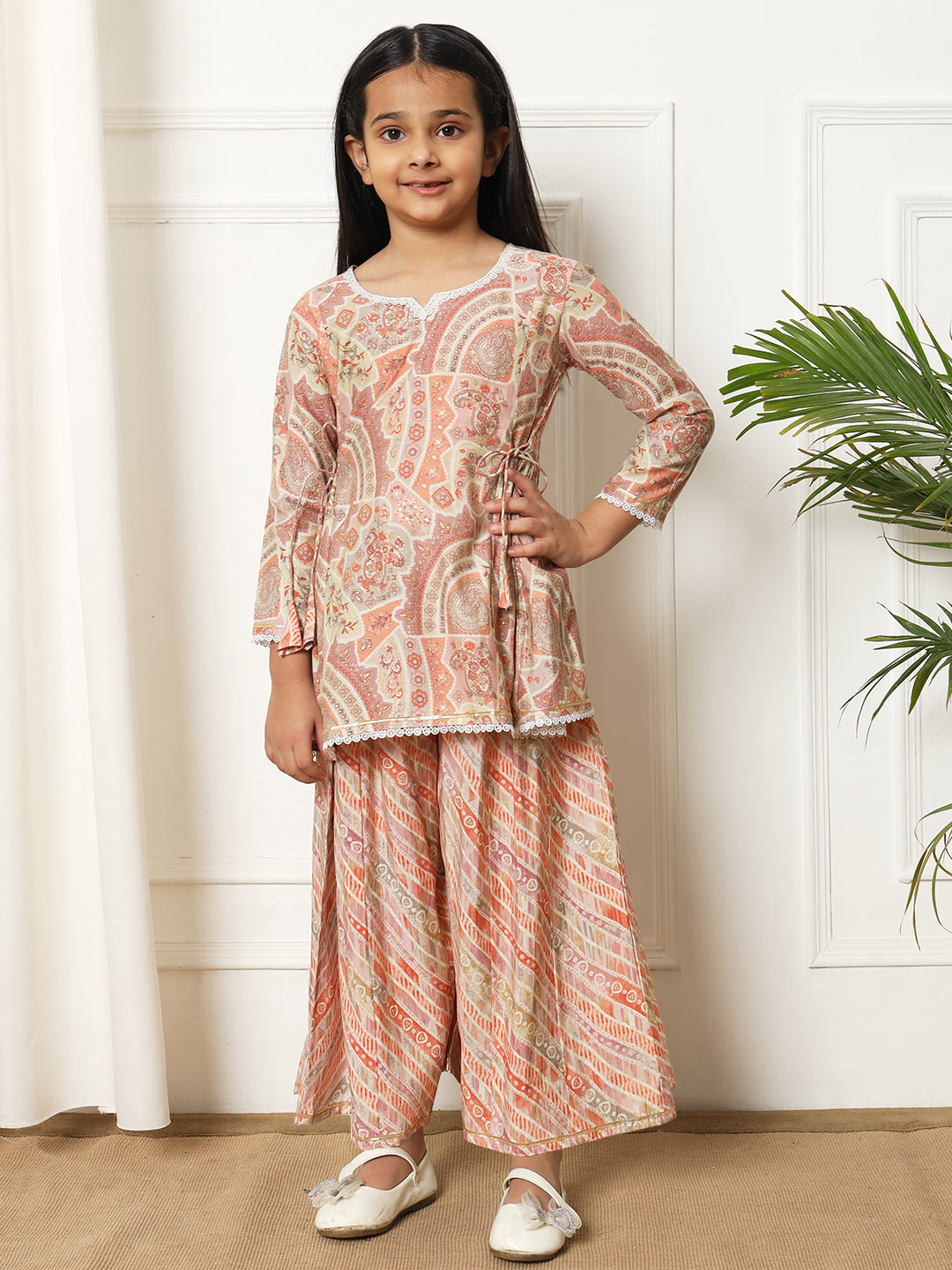 A line style Silk fabric Purple color Kurti with Bottom