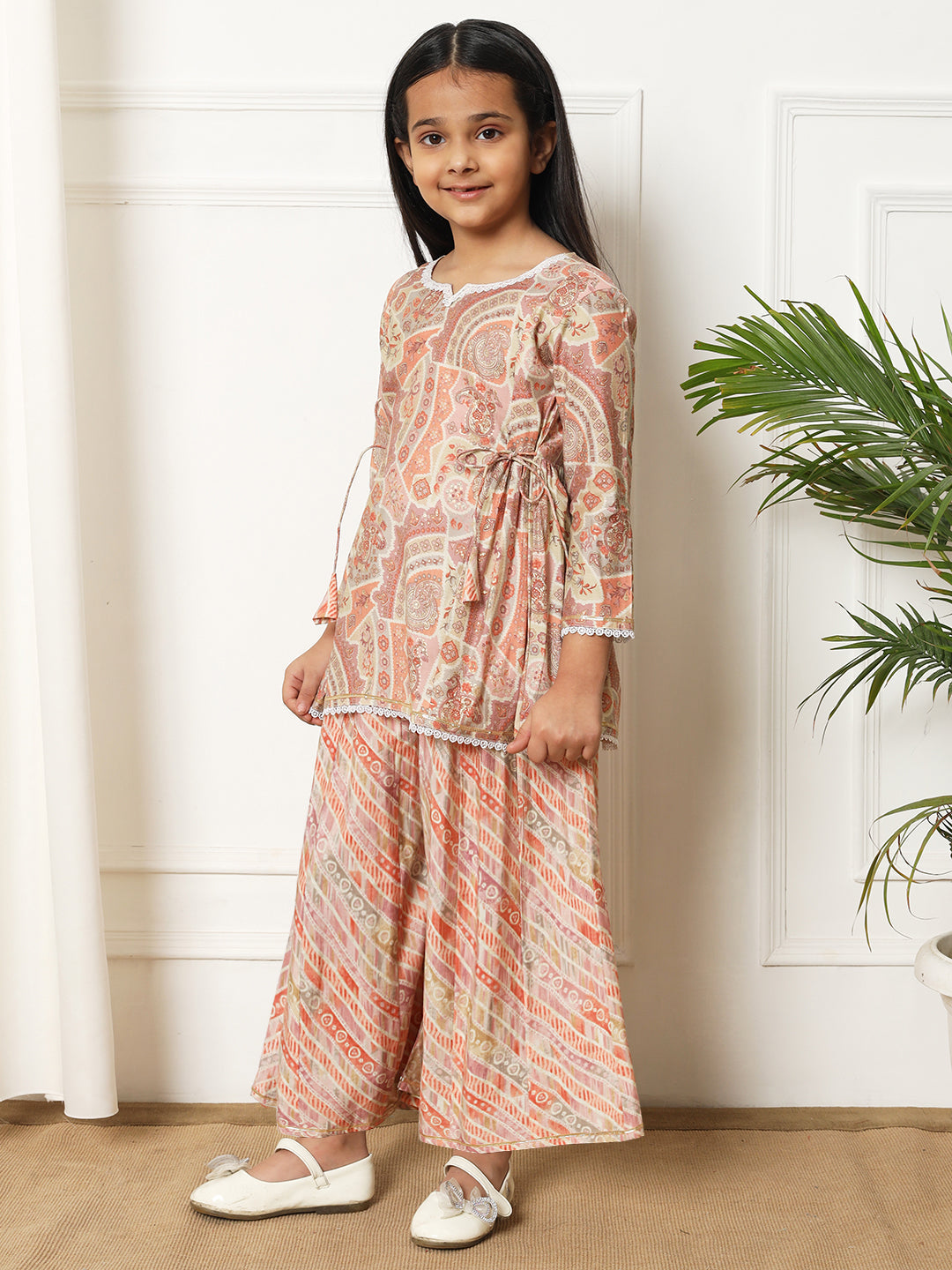A line style Silk fabric Purple color Kurti with Bottom