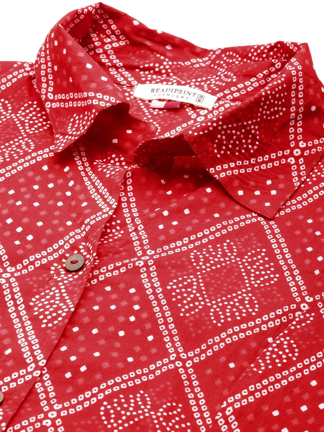 A Line Style Cotton Fabric Red Color Bandhani Printed Kurta And Bottom