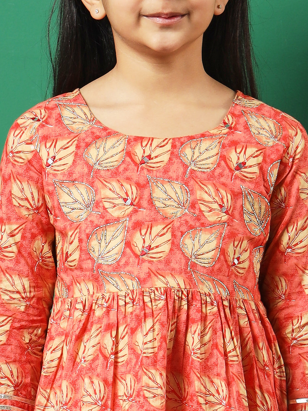 Frock Style Cotton Fabric Peach Color Printed Kurti And Sharara With Gotta Lace Work