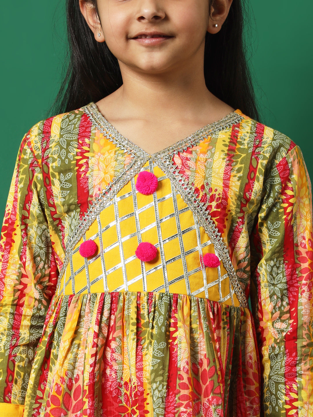 Frock Style Cotton Fabric Yellow Color Printed Kurti And Palazzo With Gotta Lace Work