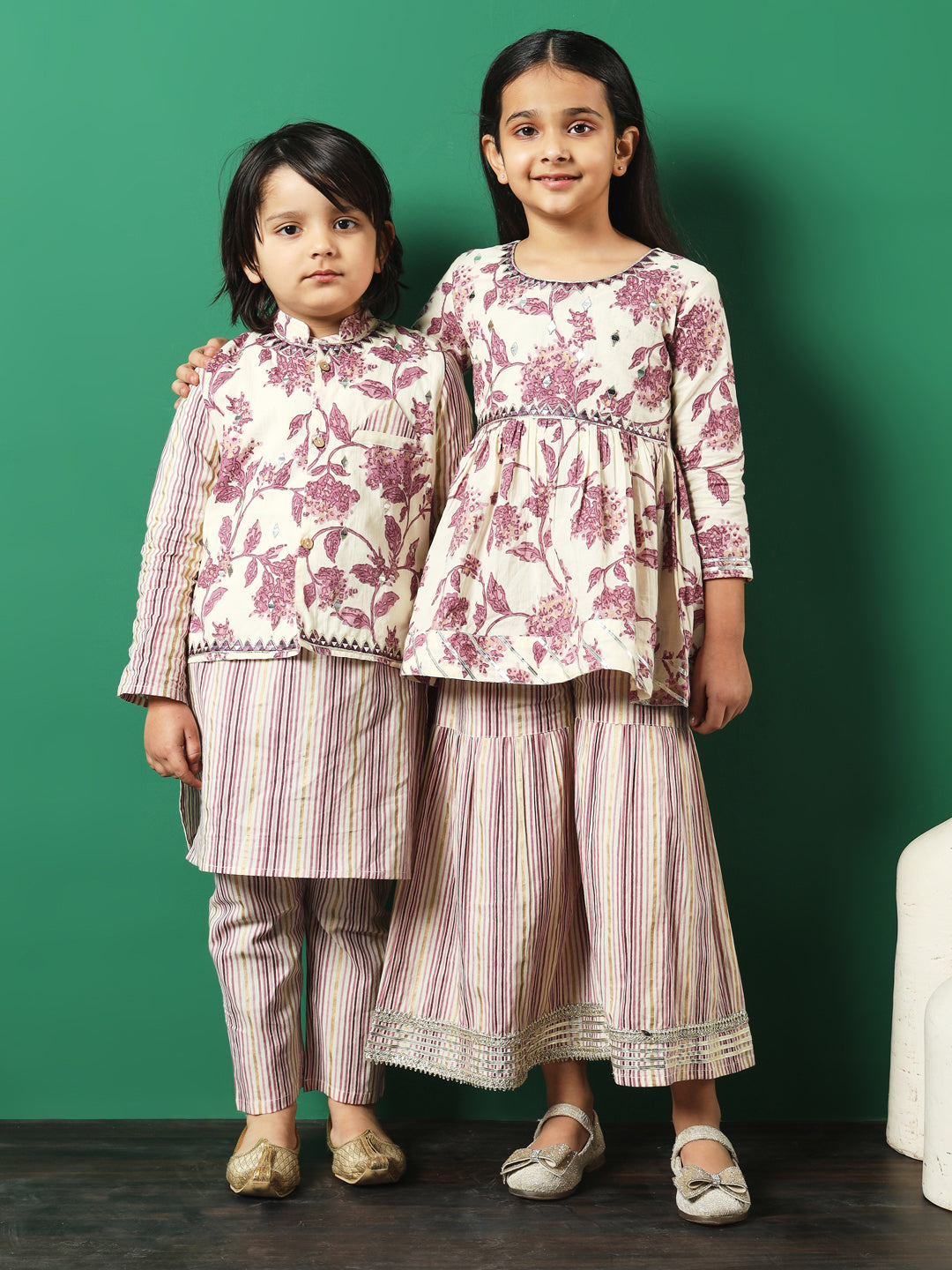 Frock Style Cotton Fabric Mauve Color Printed Kurti And Sharara With Gotta Lace Work