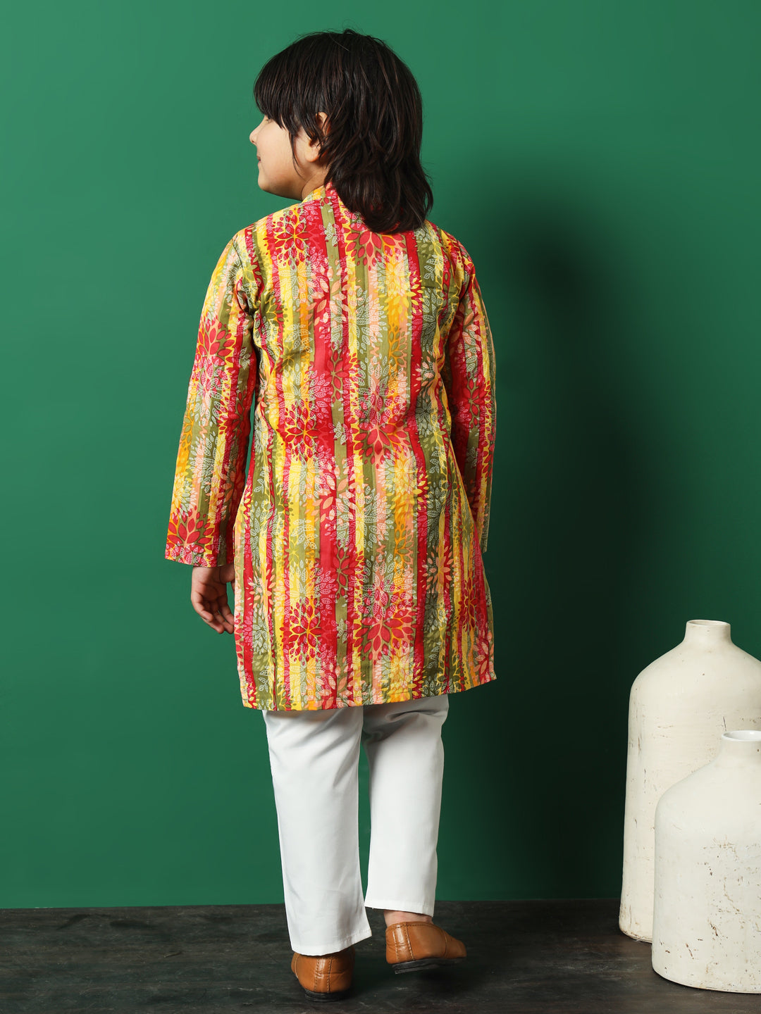 Straight Style Cotton Fabric Green Color Floral Printed Kurta And Pajama