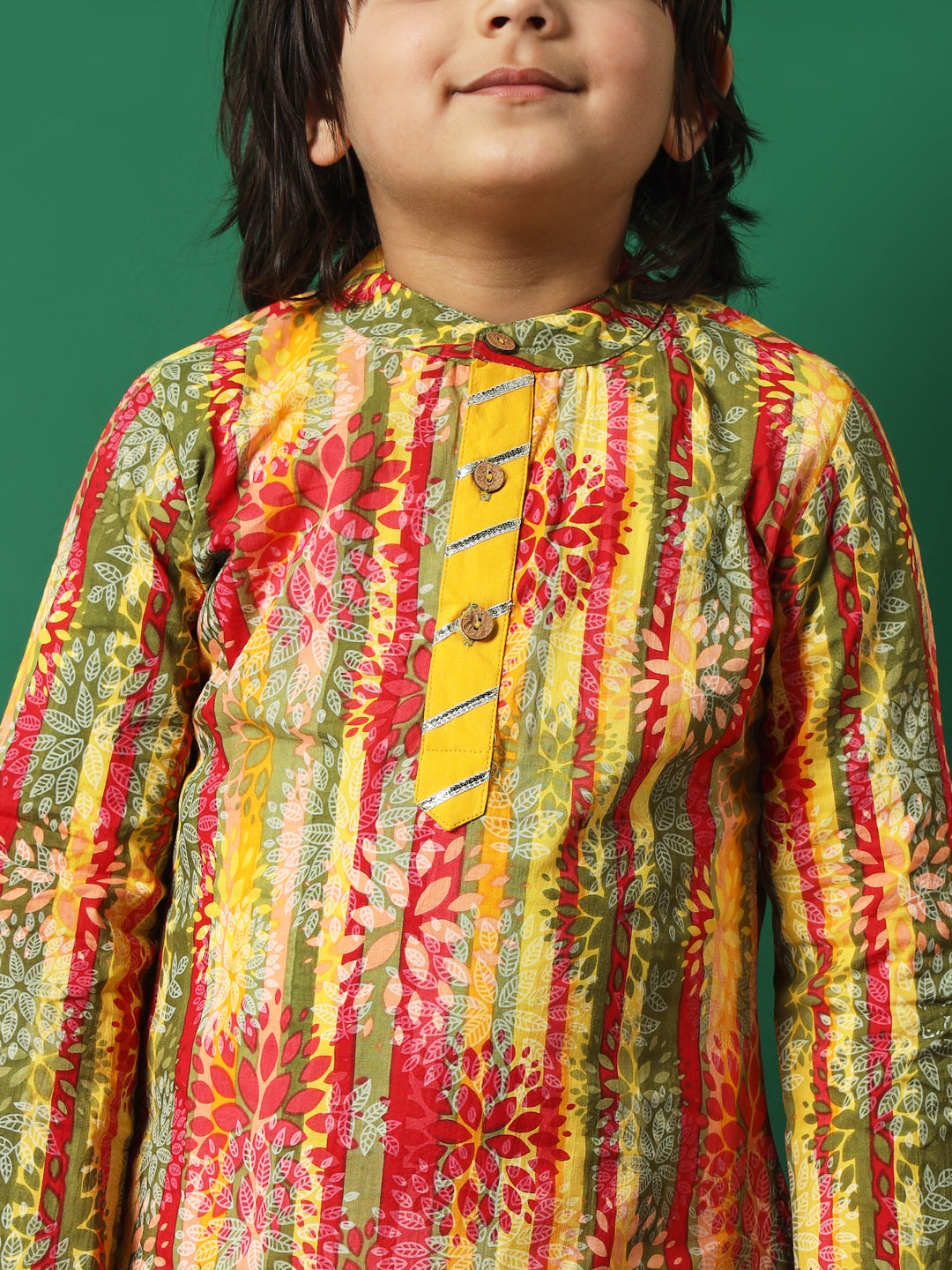 Straight Style Cotton Fabric Green Color Floral Printed Kurta And Pajama