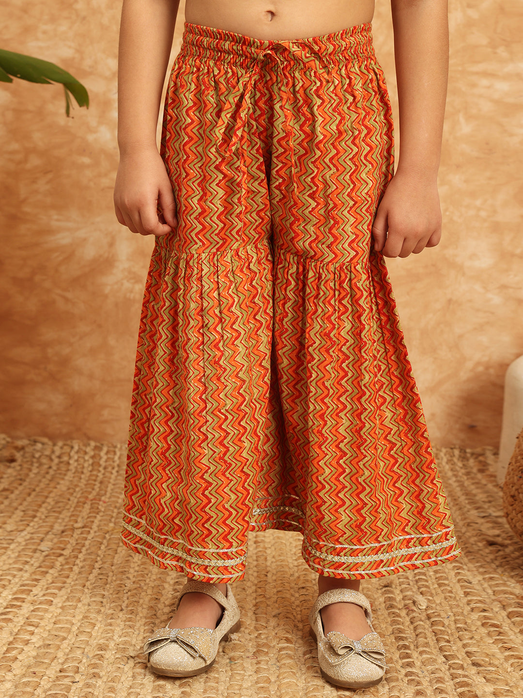 Frock Style Cotton Fabric Blue Color Printed Kurti And Sharara With Gotta Lace Work