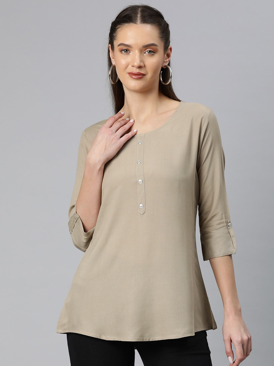 A-Line Style Rayon Fabric Beige Color Top