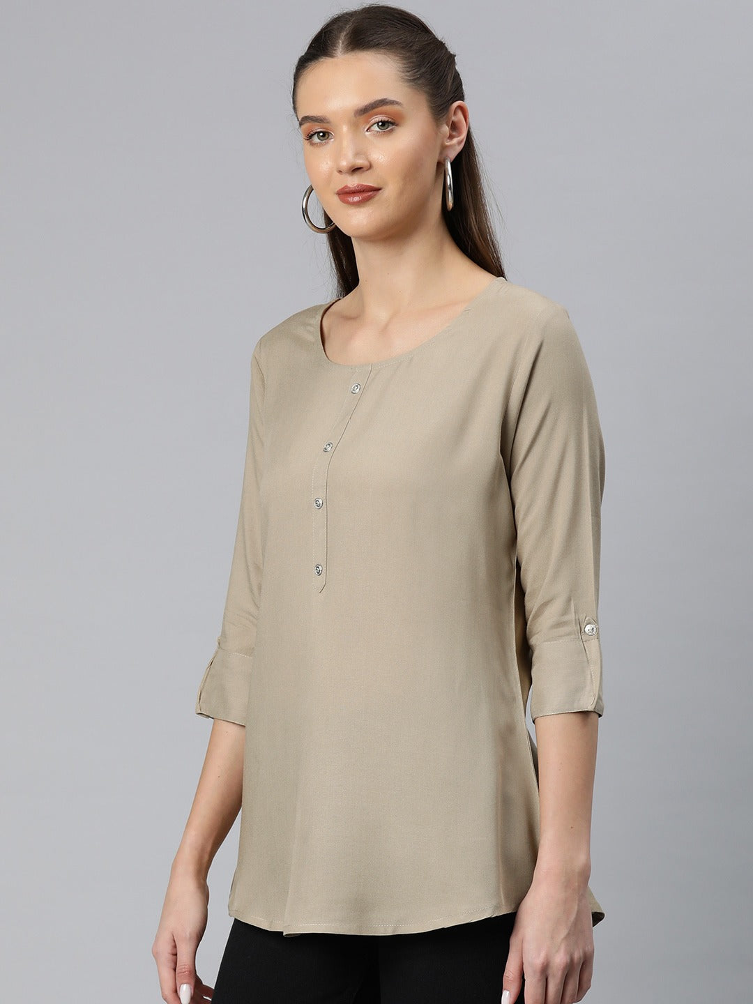 A-Line Style Rayon Fabric Beige Color Top