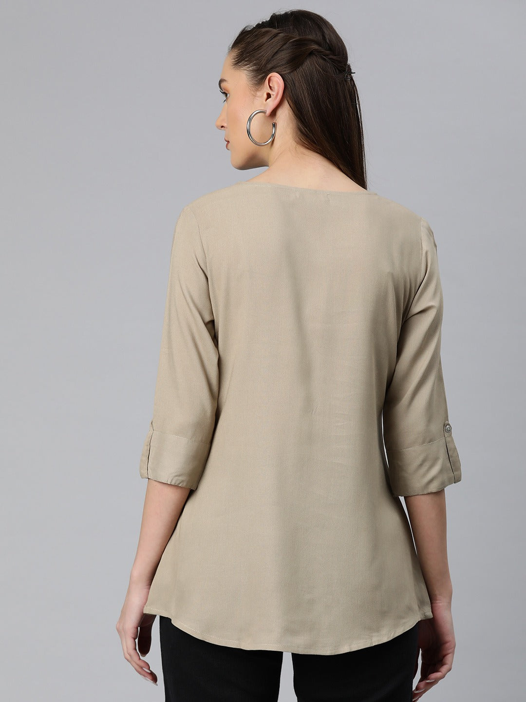 A-Line Style Rayon Fabric Beige Color Top