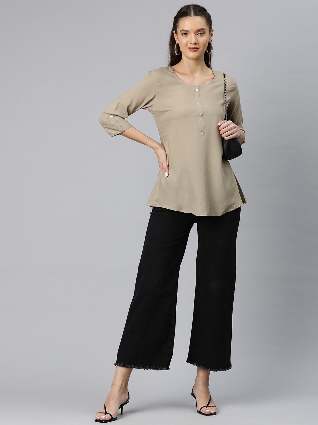A-Line Style Rayon Fabric Beige Color Top