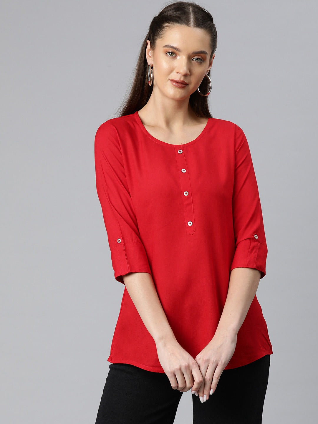 A-Line Style Rayon Fabric Red Color Top