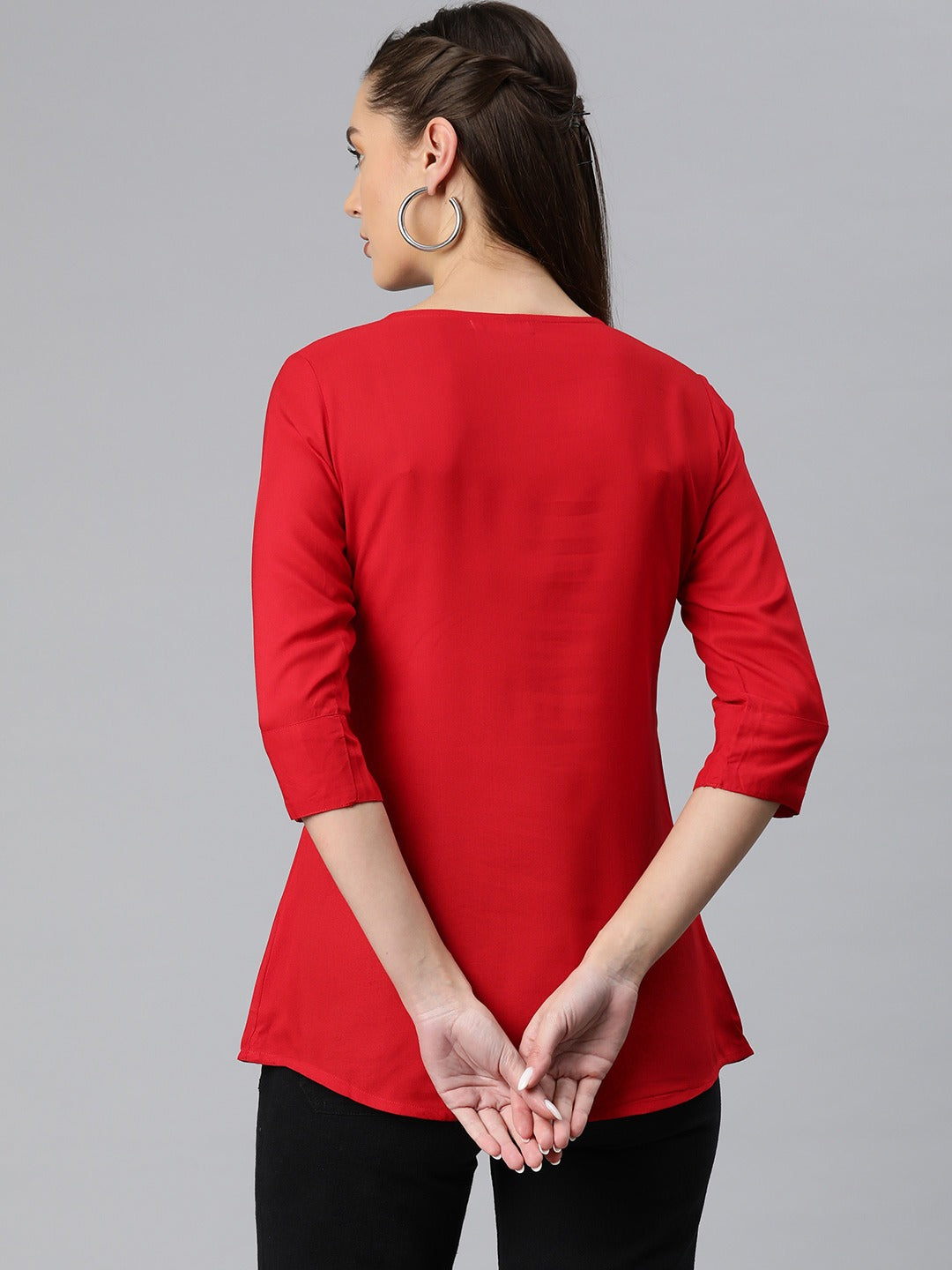 A-Line Style Rayon Fabric Red Color Top