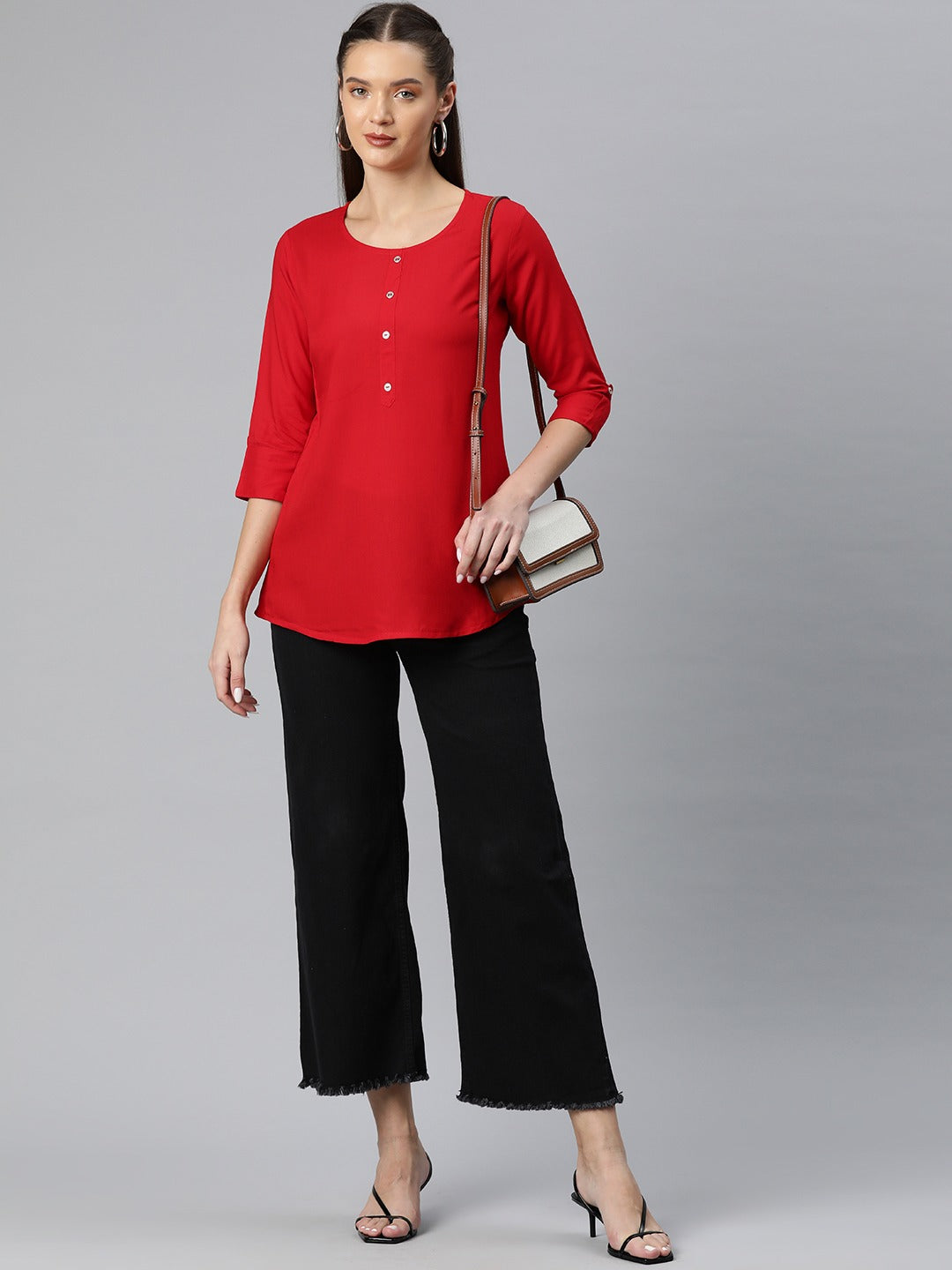 A-Line Style Rayon Fabric Red Color Top