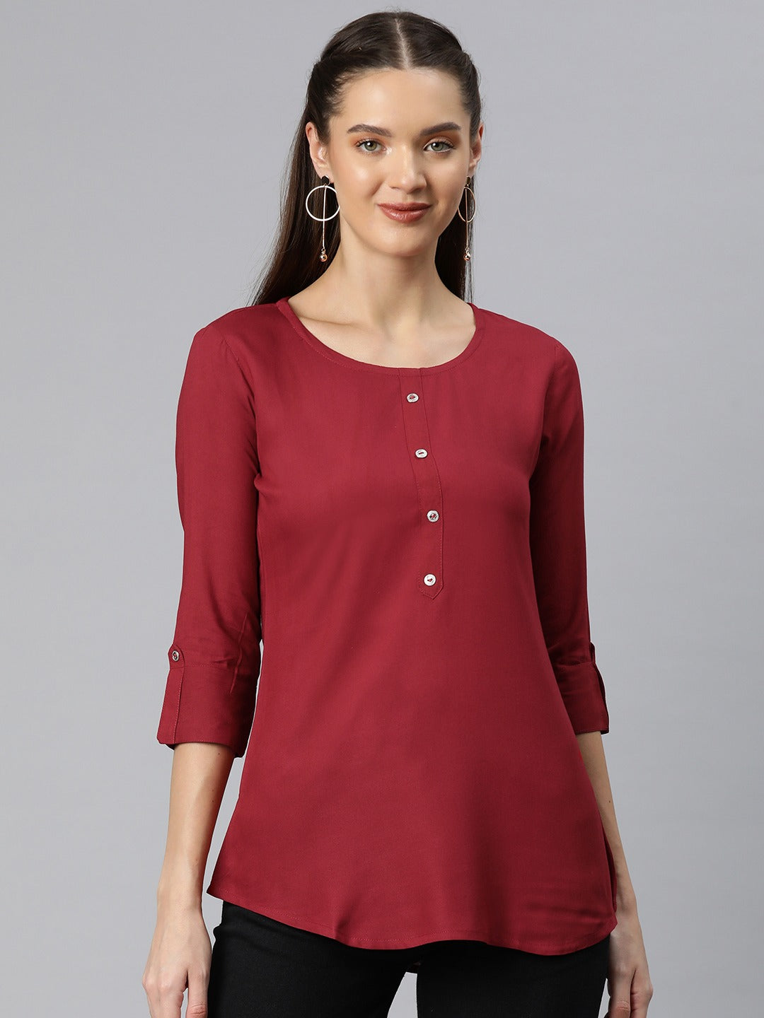 A-Line Style Rayon Fabric Maroon Color Top